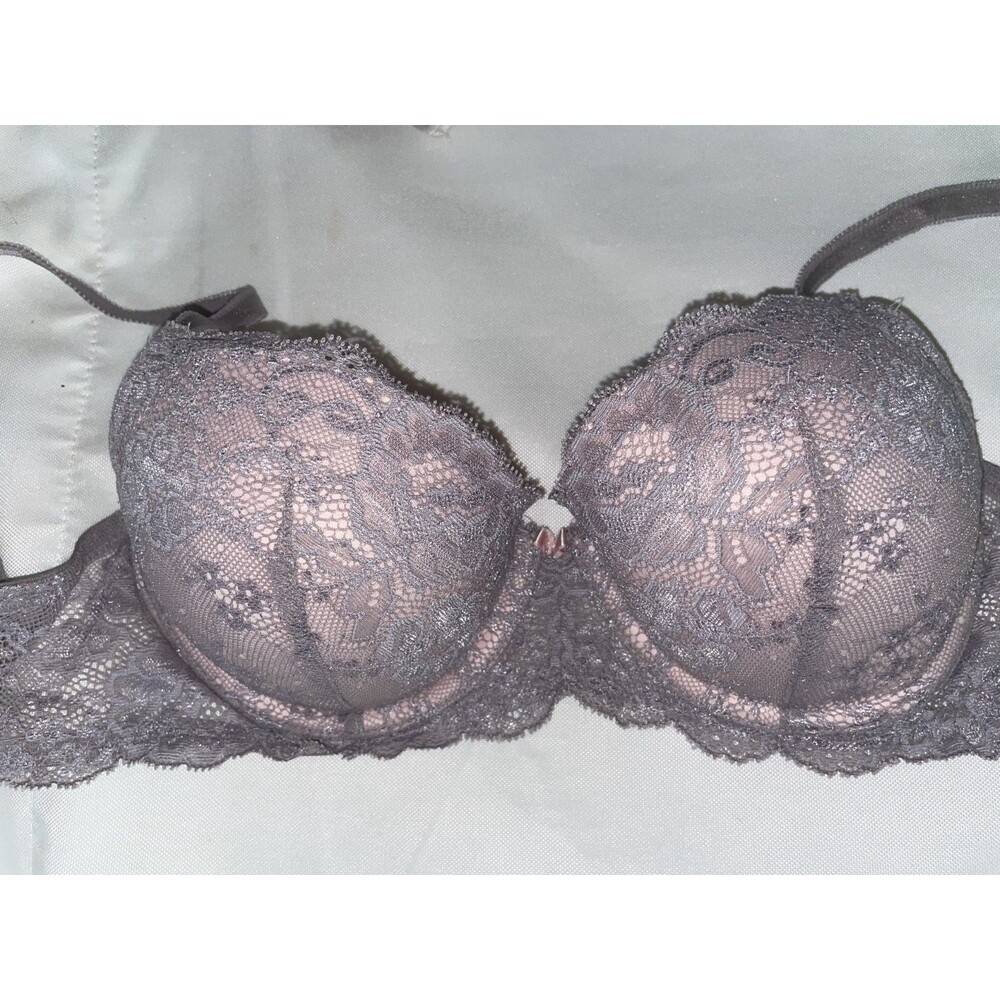 Victoria Secret 34C bra Very Sexy Lined Demi Lace women's gray
